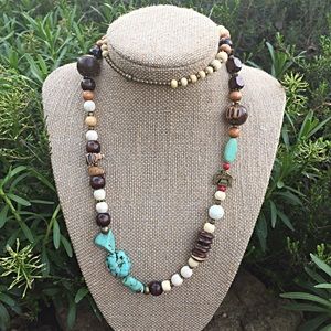 southwestern wooden bead and turquoise necklace